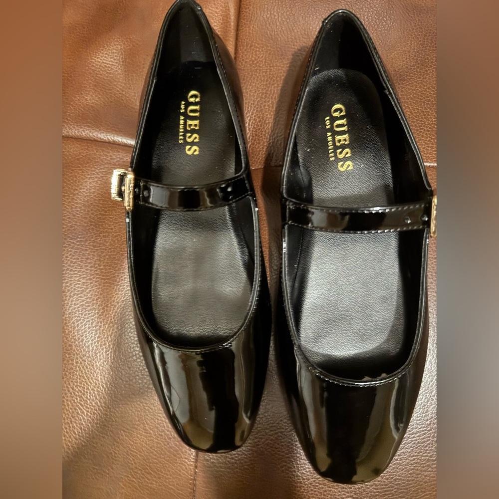 Guess Shiny Black Mary Jane Flats